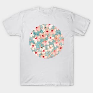 Shabby Chic Hibiscus Patchwork Pattern in Pink & Blue T-Shirt
